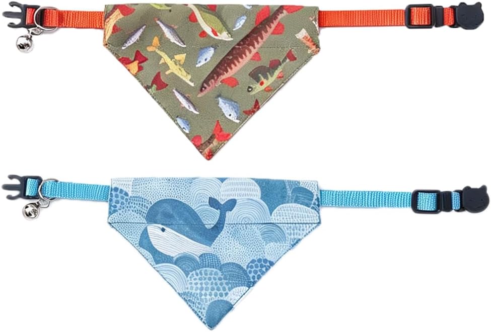 Cat Collars Breakaway with Bandana Bell Fish Pet Kitten Adjustable for Small Dog Puppies