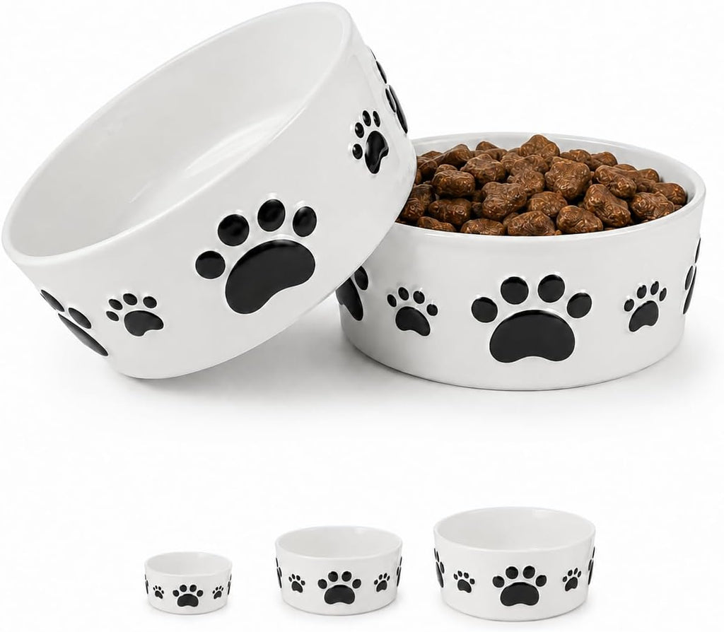 Ceramic Dog Bowls Set, 5''×2'', with Anti-Slip Rings, 2 Cups Capacity