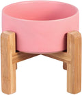 Ceramic Elevated Raised Cat Bowl with Wood Stand No Spill Pet Food Water Feeder Cats Small Dogs