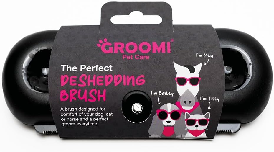 Groomi Deshedding & Grooming Brush for Dogs, Cats, Horses & Rabbits - Gentle & Effective Pet Grooming Tool, Wide Shallow Comb, Smooth Groomer