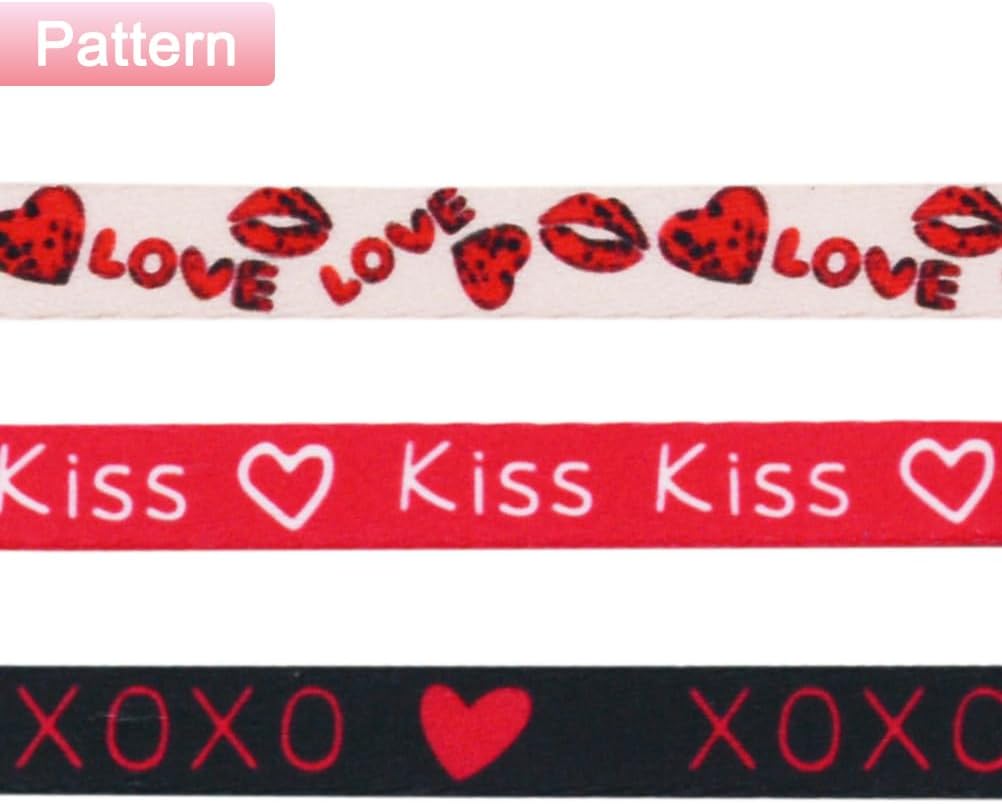 3PCS Valentines Day Cat Collar with Bow Tie and Bell Heart Love Red Lips Kiss XOXO Pattern for Small Medium Large Kitten Black Pink and Red