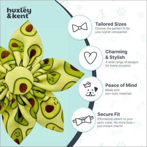Huxley & Kent Pinwheel Collar Bow for Dogs & Cats, Happy Avocados, Small | Clips to Any Collar with Hook & Loop, Soft, Lightweight, Machine Washable, Great for Holidays, Photos & Gifting