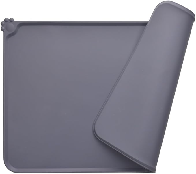 Guardians Silicone Dog Cat Bowl Mat, Non Slip Pet Feeding Mat, Waterproof, Grey, 18.5"x11.8"