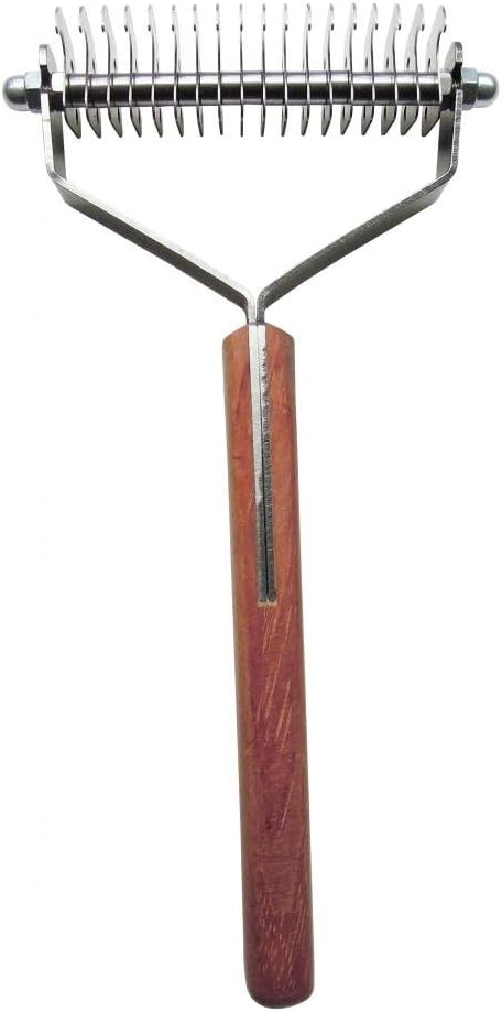 Mars Coat King Double Wide Dematting Undercoat Grooming Rake Stripper Tool for Dogs and Cats, Stainless Steel with Wooden Handle, Made in Germany, 18-Blade