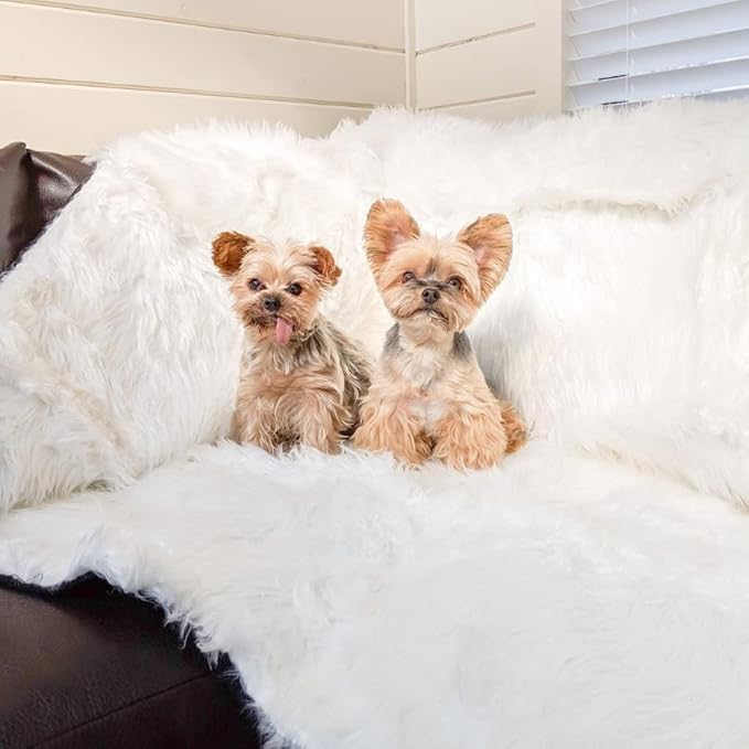 PupProtector Waterproof Throw Blanket for Dogs and Cats, Pet Blanket Cover for Couches, Sofas, Beds, Car Seats, Furniture, Calming Soft Faux Fur, Polar White, Original (60" L x 50" W)