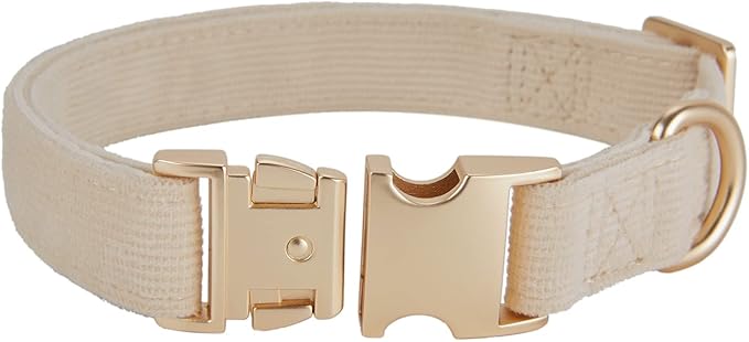 Soft Cotton Dog Collar with Metal Buckle Adjustable Heavy Duty Comfy Corduroy Collars for Small Medium Large Dogs,White,Small