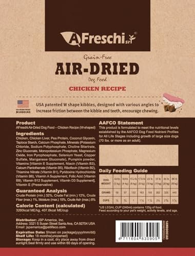 AFreschi Chicken Air-Dried Dog Food, Grain-Free, 1 lb | High-Protein, All Breed Sizes, Great for Picky Eaters