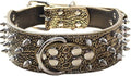 Serijoars Spiked Studded Dog Collar, PU Leather Dog Collar, Adjustable Pet Collars for Medium or Large Breed Pet (M, Gold Brown1)
