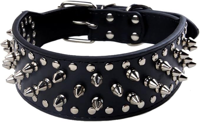 Serijoars Spiked Studded Dog Collar, PU Leather Dog Collar, Adjustable Pet Collars for Medium or Large Breed Pet (XL, Black)