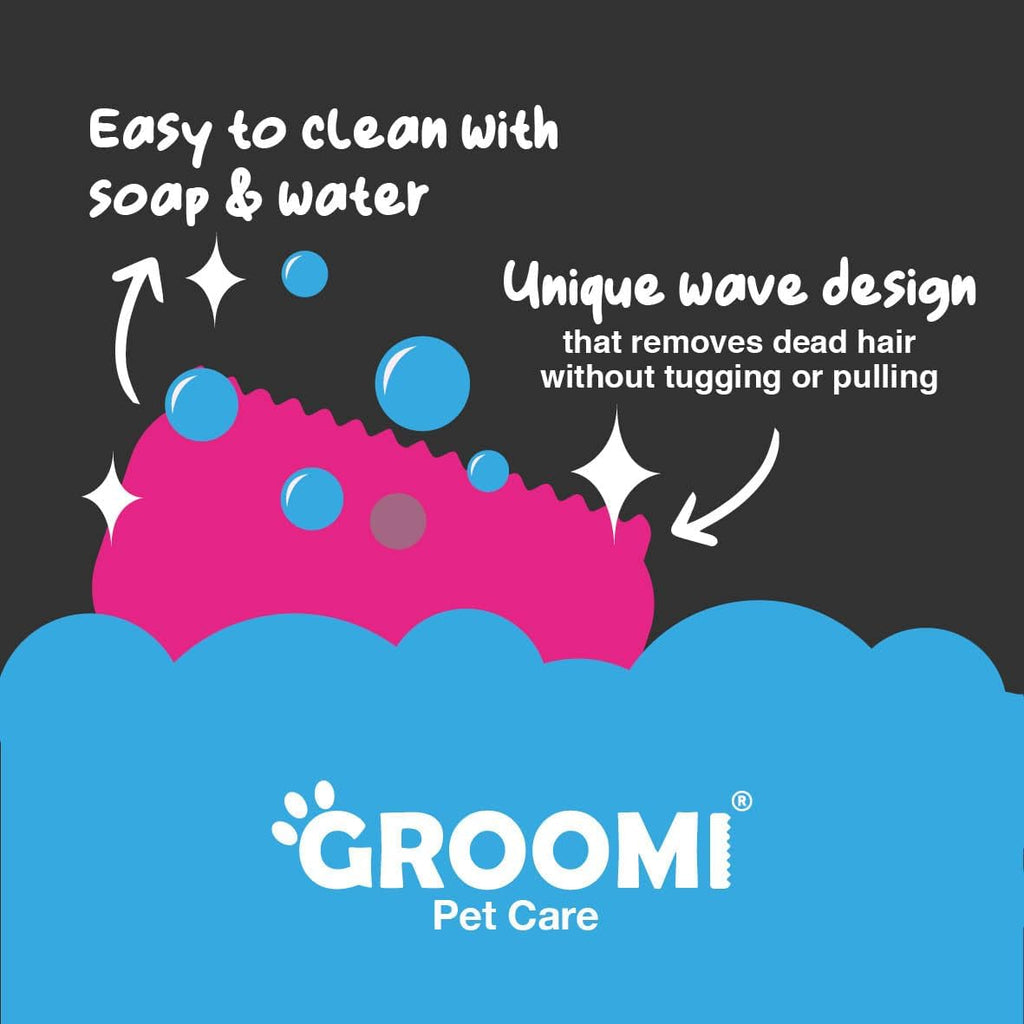 Groomi Deshedding & Grooming Brush for Dogs, Cats, Horses & Rabbits - Gentle & Effective Pet Grooming Tool, Wide Shallow Comb, Smooth Groomer
