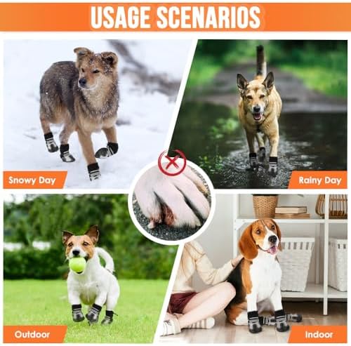 SlowTon Dog Boots for Winter Snow - Waterproof Fleece Lined Dog Shoes | Soft Rubber Dog Booties for Outdoor Walking Hiking Rain, Paw Protector for Large Small Medium Dogs, Grey - White Stitching, 7