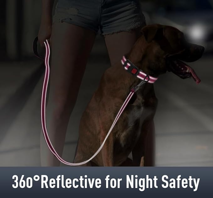 Airtag Dog Collar with AirTag Holder for Large Dogs, Reflective, Soft Padded & Safety Locking Buckle, Nylon Pet Collars Adjustable for All Breeds, Hotpink,XL
