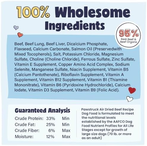 Pawstruck Air Dried Dog Food with Real Beef, Grain-Free, Made in USA, Non-GMO & Vet Recommended, High Protein Limited Ingredient Full-Feed for All Breeds & Ages, 2lb Bag