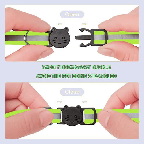 2 Pack Cat Collars Quick Release Reflective Kitten Collar with Bell & Safety Release (Light Green)