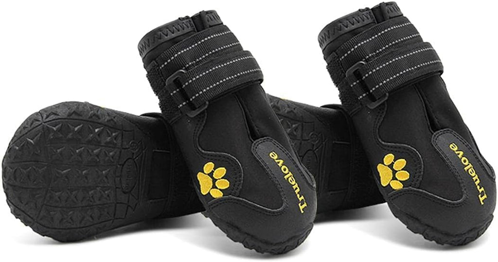 TRUE LOVE Non-Slip Reflective Dog Boots Paw Protect Shoes, Black, 6# | TPR Grooved Sole, Dual Hook&Loop Straps, Reflective Strip, Water Resistant, Breathable Soft Upper, Indoor & Outdoor, TLS3961