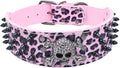 Serijoars Spiked Studded Dog Collar, PU Leather Dog Collar, Adjustable Pet Collars for Medium or Large Breed Pet (XL, Leopard2)