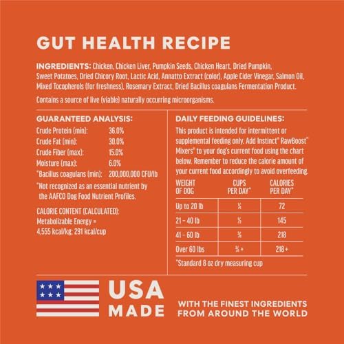 Instinct Freeze Dried Mixers, Dog Food Toppers, Gut Health, 5.5 oz. Bag | Freeze-dried raw meal topper or treat, functional whole foods, fiber, and probiotics for digestive support