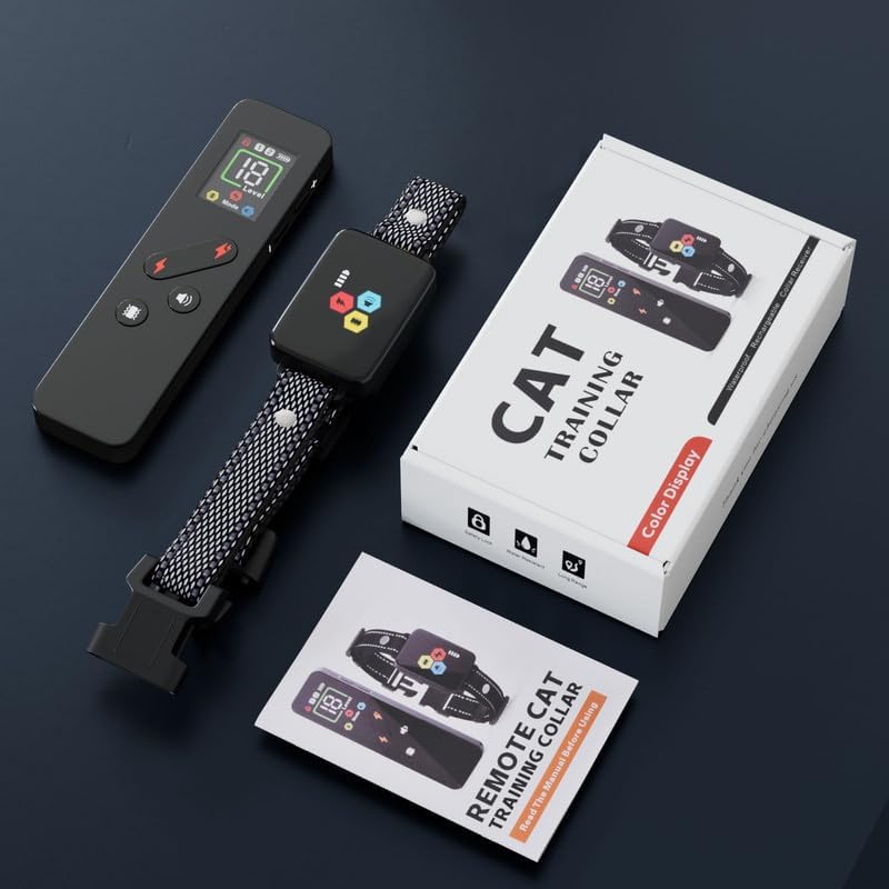 Cat Training Collar Cat Bark Collar with Remote Electric Cats Shock Collar 3300FT IP67 Waterproof 3 Training Modes Beep Vibration Shock Mode Top Meowing Effective for Bad Behavior Carbon Black