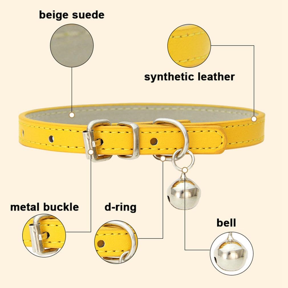 Blue Cat Collar with Bell, Leather Small Puppy Dog Collars Medium | Soft Leather Adjustable Buckle for XXS XS X-Small Medium Tiny Female Male Boys Girls Pets Dogs Kitten Teacup Yorkie Chihuahua
