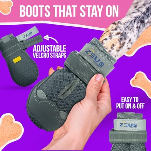 Dog Boots – Breathable Paw Protectors, Anti-Slip Sole (4 Pack, Size 3, Army Grey), for Medium Dogs | Hiking, Hot Pavement & Winter Snow | Adjustable Straps with Reflective Safety Design