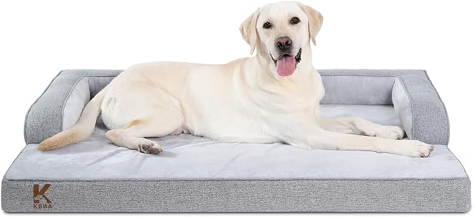 KSIIA Washable Dog Bed XL Senior Dog, Orthopedic Warm Soft Pet Sofa Waterproof Pet Couch with Sides, Non-Slip and Egg-Crate Foam Extra Large Beds with Removable Cover, 41x27Inch, Grey