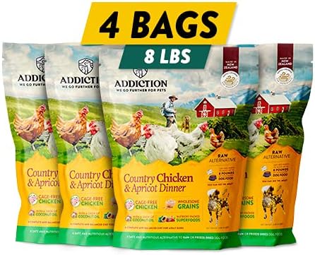 Addiction Country Chicken & Apricot Air-Dried Grain-Free Dog Food – Complete Meal or Topper with Natural Ingredients for Digestive and Skin & Coat Health, 2lb - 4 Packs