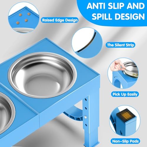 XIAZ Elevated Dog Bowls Large Breed Raised Dogs Bowl Stand Large/Medium Sized Dog Stainless Steel Food Water Bowl Stands 5 Heights Adjustable 9/11/12/15in Pet Feeder Dish Station
