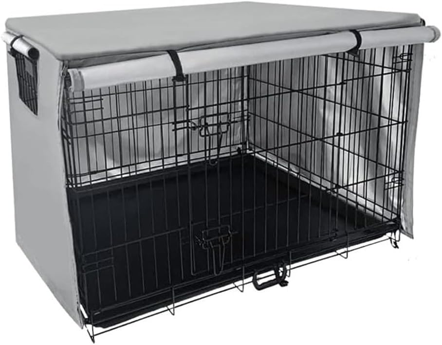 Outdoor Dog Crate Cover, 210D Waterproof Oxford Cloth Kennel Tarp with Roll-Up Door, Breathable Mesh Window for Garden Yard Pet House Protection(gray 79 * 50.8cm)