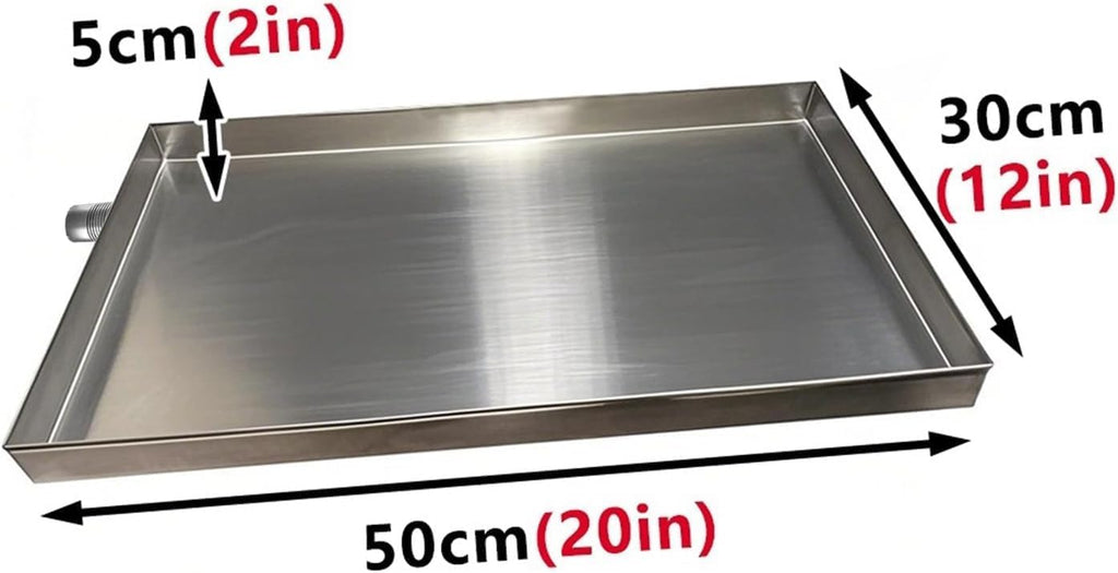 Heavy Duty 304 Stainless Steel Drain Pan - Galvanized Replacement Tray with 2m Hose, 120x70cm (47x28in), Ideal for Washing & Cleaning 50x30cm (20x12in)