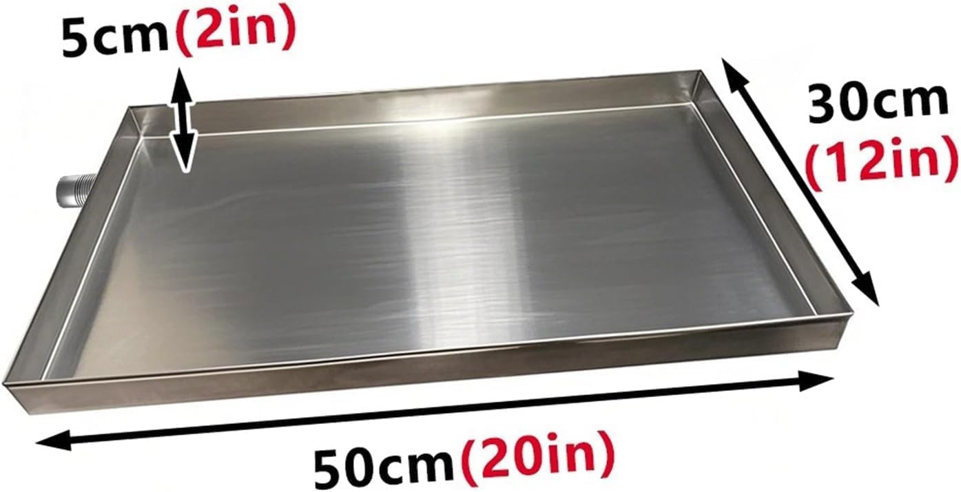 Heavy Duty 304 Stainless Steel Drain Pan - Galvanized Replacement Tray with 2m Hose, 120x70cm (47x28in), Ideal for Washing & Cleaning 50x30cm (20x12in)