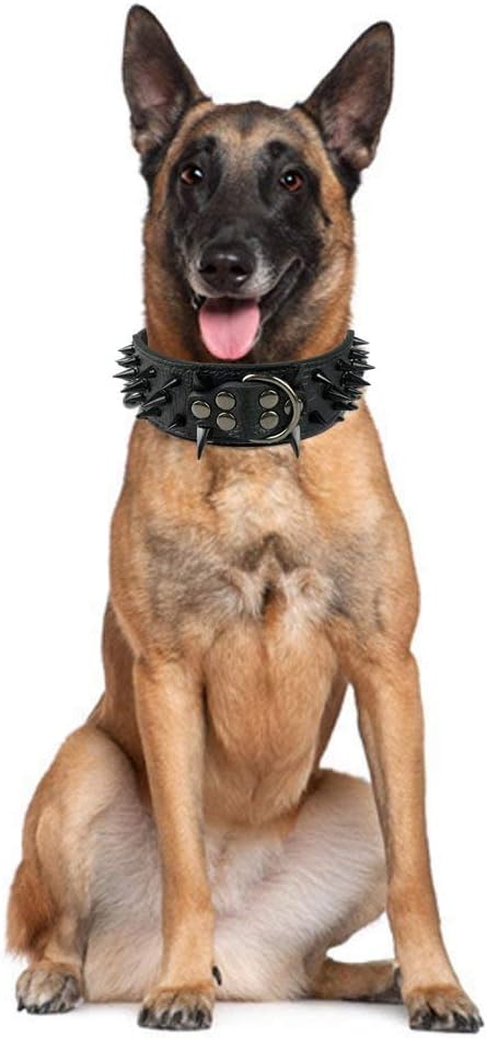 Serijoars Spiked Studded Dog Collar, PU Leather Dog Collar, Adjustable Pet Collars for Medium or Large Breed Pet (M, Black3)