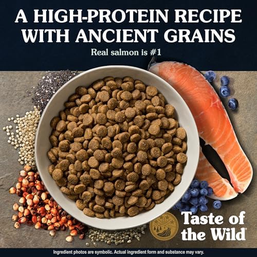 Taste of the Wild Ancient Stream Dry Dog Food, Smoke-Flavored Salmon, 28lb | Puppy, Adult & Senior Dogs | High Protein | Real Salmon & Ancient Grains | Nutrient Dense to Help Support Peak Health