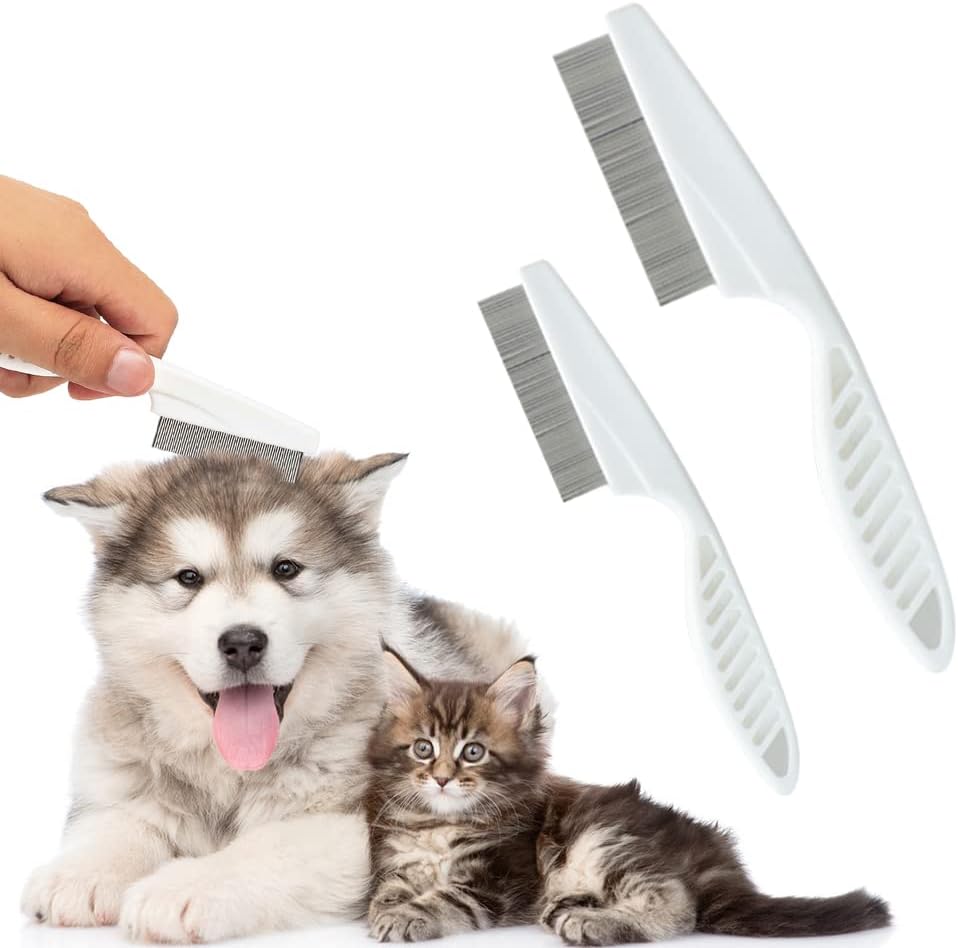 Multifunctional Pet Grooming Comb - 2023 New 2 in 1 Dual-Sided Comb for Tear Stain Removal, Massage and Grooming Small Dogs and Puppies (White)