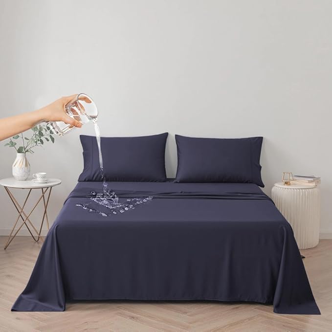 DUJUIKE Waterproof Bed Cover for Dog and Cats,Pet Hair Resistant Bed Sheet Cover, Protective Bed Liner Cover with 100% Waterproof Breathable Thin Fabric (Queen 78 * 90 inch, Navy Blue)