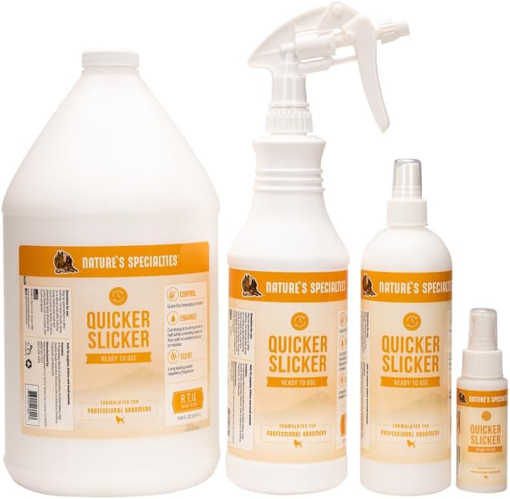 Nature's Specialties Quicker Slicker Ready to Use Detangling and Conditioning Spray, Natural Choice for Professional Groomers, Helps Restore Moisture, Made in USA, 1 gal
