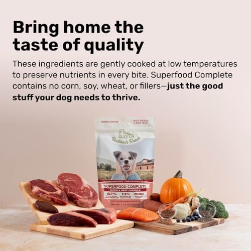 BADLANDS RANCH Superfood Air-Dried Beef & Bison Dog Food, 24 oz | premium quality air-dried beef and bison, no corn, wheat, soy or fillers, kibble alternative