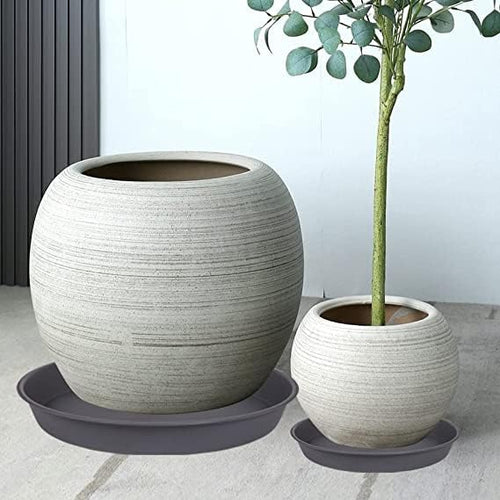 2 Pack of 20 21 inch Plant Saucer Round, Deep Plant Saucers for Pots, Heavy Duty Plastic Plant Drip Tray for Indoors Outdoor, Bird Bath Bowls, Plant Trays for Planter 19-22" (21 inch, Cement)