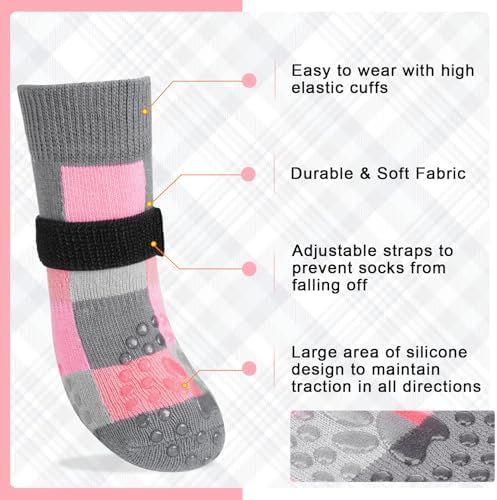 BEAUTYZOO Non Slip Dog Socks to Prevent Licking Paws, Dog Shoes Booties for Hardwood Floors Anti Slip-Thick Grip Works Even When Twisted-Paw Protector for Cold Pavement Small Medium Large Senior Dogs