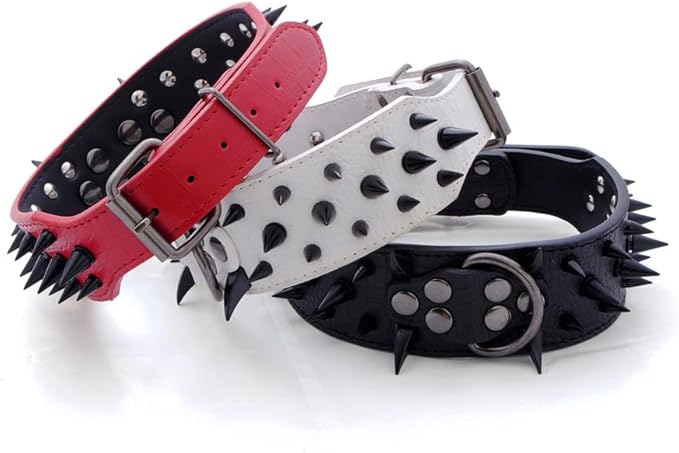 Serijoars Spiked Studded Dog Collar, PU Leather Dog Collar, Adjustable Pet Collars for Medium or Large Breed Pet (S, Pink3)