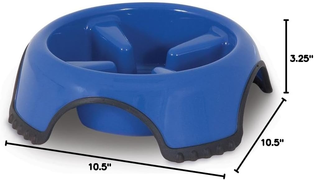 Petmate JW Skid Stop Slow Feed Bowl, Blue, Large (23496) (Pack of 3)