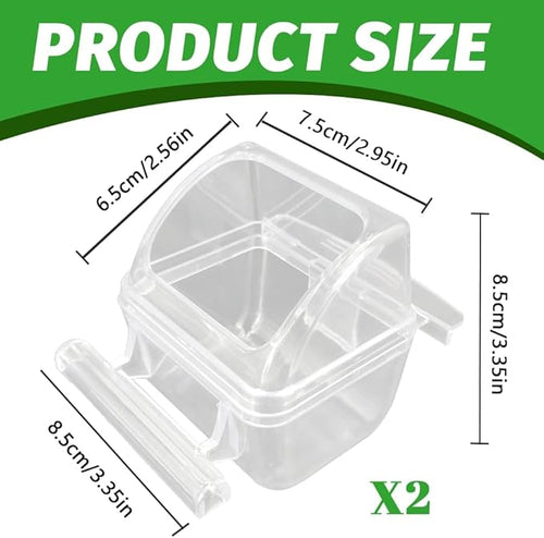 2 Pack Bird Feeders for Cage, No Mess Clear Hanging Parrot Food Bowl, Plastic Slot Food & Water Dispenser Bowl Set, Bird Cage Accessories for Hamsters,Pigeons,Parrot