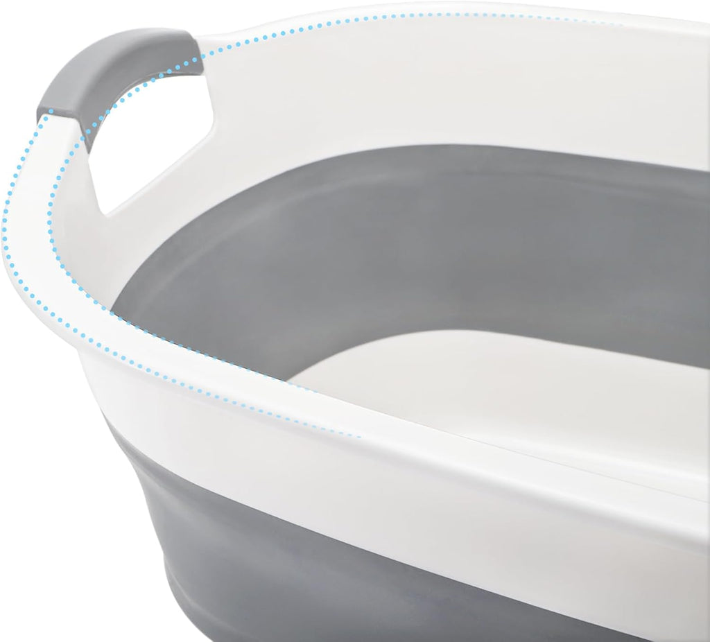 Coloch Collapsible Pet Bathtub with Water Drain Plug, Plastic Dog Bath Tub with Handle Portable Puppy Bathing Tub Space Saving Laundry Basket for Puppy, Small Dog, Cat, BPA Free, Grey