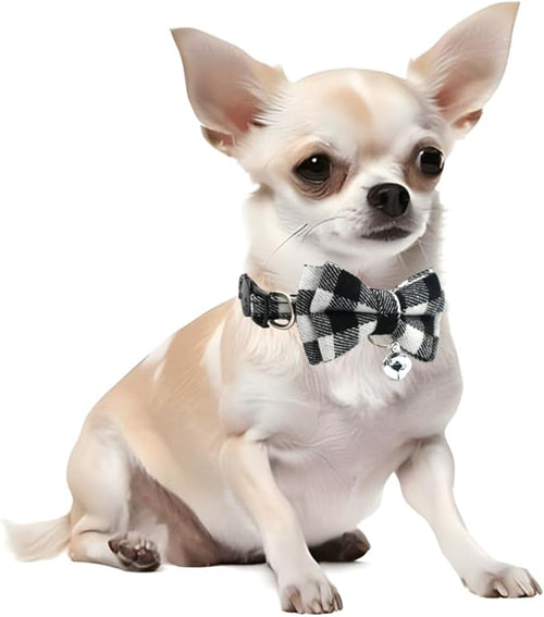 2-Pack Plaid Cat Collar with Bell and Bow, Breakaway Kitten Collar with Bell, Bowtie Puppy Collars for XXS Xs Small Little Pet Tiny Dogs, Red+Blue