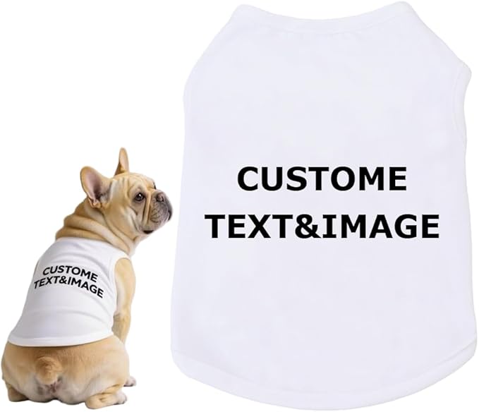 Custom Dog Shirt,Personalized Pet Apparel with Name Text Photo Image,Lightweight Breathable Puppy Kitten Cotton Vest for Small Medium Large Dogs Cats,Puppy Gift (White, X-Small)