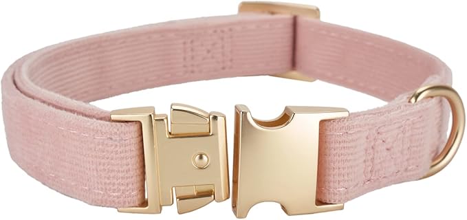 Soft Cotton Dog Collar with Metal Buckle Adjustable Heavy Duty Comfy Corduroy Collars for Small Medium Large Dogs,Light Pink,Small