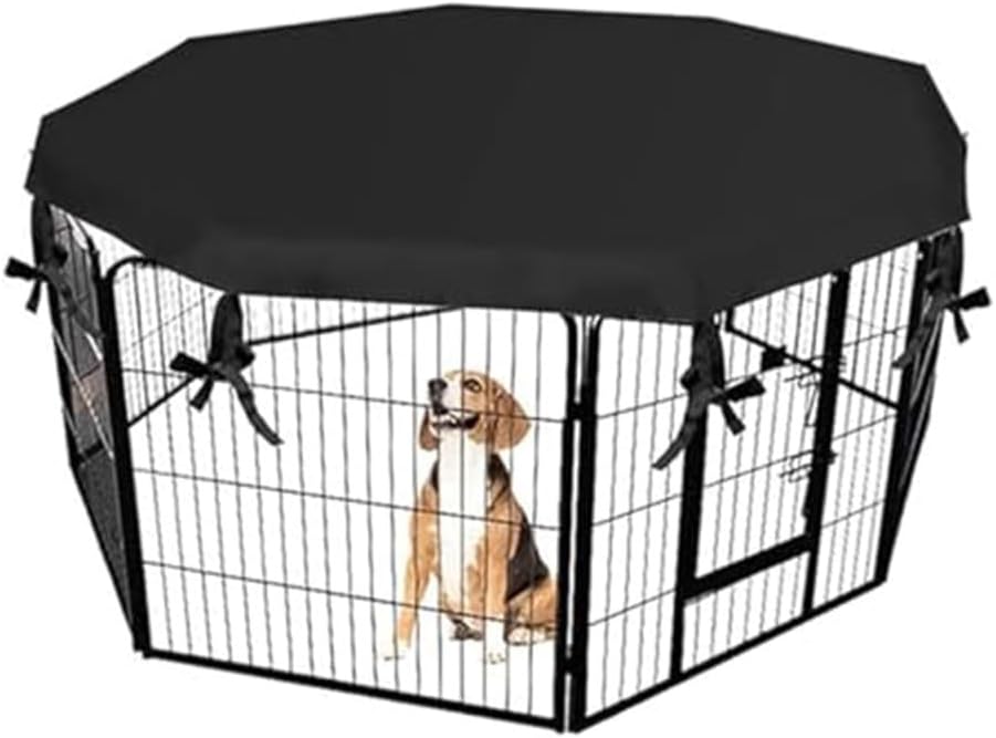 Minhe Octagon Dog Playpen Canopy Cover | Weatherproof Sun & Rain Shade for Pet Cage | Adjustable 65cm Diameter Protective Top for Outdoor Enclosures(Black)