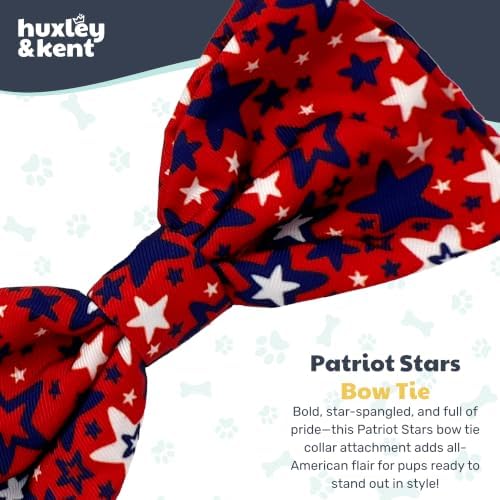 Huxley & Kent Pet Bow Tie for Dogs & Cats - 4th of July Adjustable Hook & Loop Collar Accessory - Cute & Comfortable for Holidays & Celebrations - Patriot Stars, Large | Hook & Loop Attaches to Any Collar, Soft Polyester, Lightweight & Machine Washable