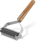 2-Sided Undercoat Rake for Dogs and Cats, Wooden Handle | Dematting Comb for Thick Double Coats, Dual-Head Grooming Tool to Remove Stubborn Mats & Heavy Undercoat Shedding