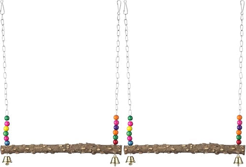 2PCS Chicken Bird Swings - Natural Wooden Swing Toys with Wooden Stands for Chickens, Hens & Parrots