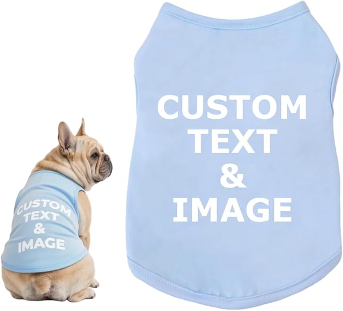 Custom Dog Shirt,Personalized Pet Apparel with Name Text Photo Image,Lightweight Breathable Puppy Kitten Cotton Vest for Small Medium Large Dogs Cats,Puppy Gift (Blue, 7X-Large)